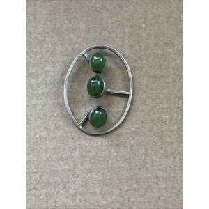 Vintage 3 Stone Jade 925 Sterling Silver Pendant